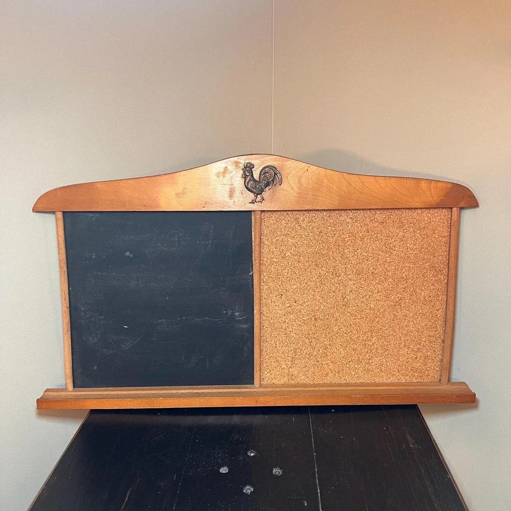 Wood Rooster Chalkboard Cork Board Message Center Farmhouse Kitchen Wall Decor